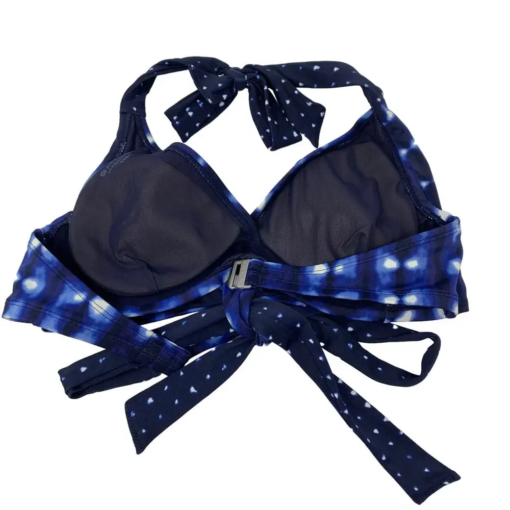 Athleta Swimsuit Women's Size 34B/C Mashiko Blue Tie Dye Wrap Front Bikini Top - Picture 6 of 6